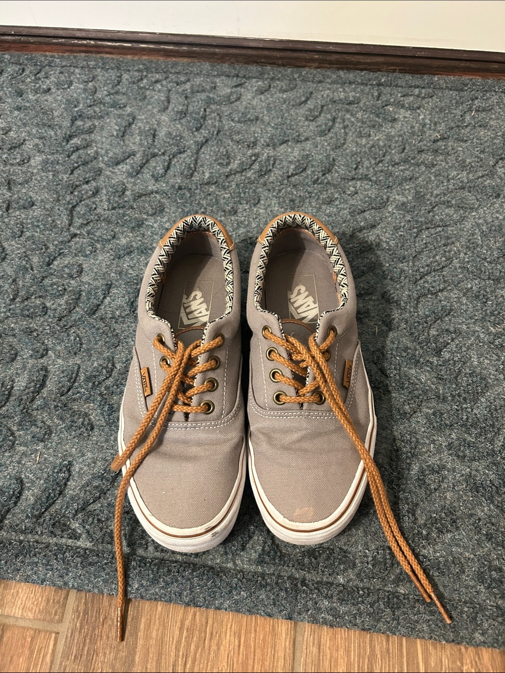 Vans Gray Canvas Low-Top Sneakers with Brown Laces